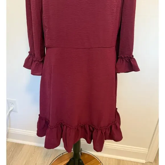 Eliza J Bell Sleeve Fit and Flare Dress In Wine Burgundy Size 16 New - Picture 5 of 12